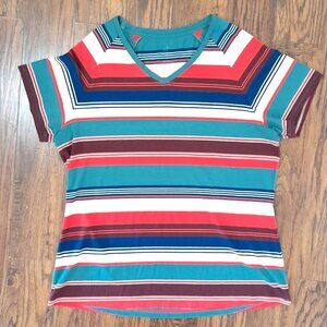 WOOLX Mia V Neck Tee 1X All Season Breathable Striped Vibrant Unique